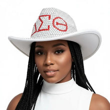 Load image into Gallery viewer, Dst Sorority Silver Red Rhinestone Fedora Hat