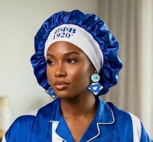 Load image into Gallery viewer, Zpb Blue Silky Satin & Contrast Band Sleep Bonnet
