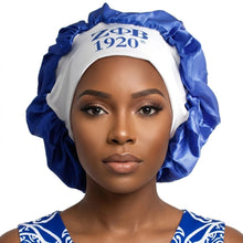 Load image into Gallery viewer, Zpb Blue Silky Satin & Contrast Band Sleep Bonnet