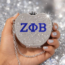 Load image into Gallery viewer, Zeta Phi Beta Mini Rhinestone Heart Crossbody Compact