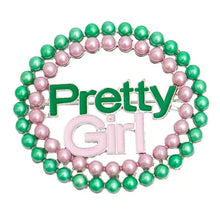 Load image into Gallery viewer, Aka Sorority Pink Green Pearl Pretty Girl Brooch
