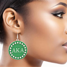 Load image into Gallery viewer, Aka Sorority Round Green Fish Hook Earrings
