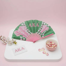Load image into Gallery viewer, Aka Sorority Large Floral Pearl Print Fabric Fan
