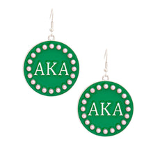 Load image into Gallery viewer, Aka Sorority Round Green Fish Hook Earrings
