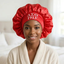 Load image into Gallery viewer, Dst Red Silky Satin &amp; Contrast Band Sleep Bonnet

