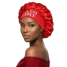 Load image into Gallery viewer, Dst Red Silky Satin &amp; Contrast Band Sleep Bonnet
