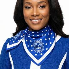 Load image into Gallery viewer, Zpb Blue and White Polka Dot Square Sorority Scarf
