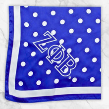 Load image into Gallery viewer, Zpb Blue and White Polka Dot Square Sorority Scarf
