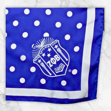 Load image into Gallery viewer, Zpb Blue and White Polka Dot Square Sorority Scarf
